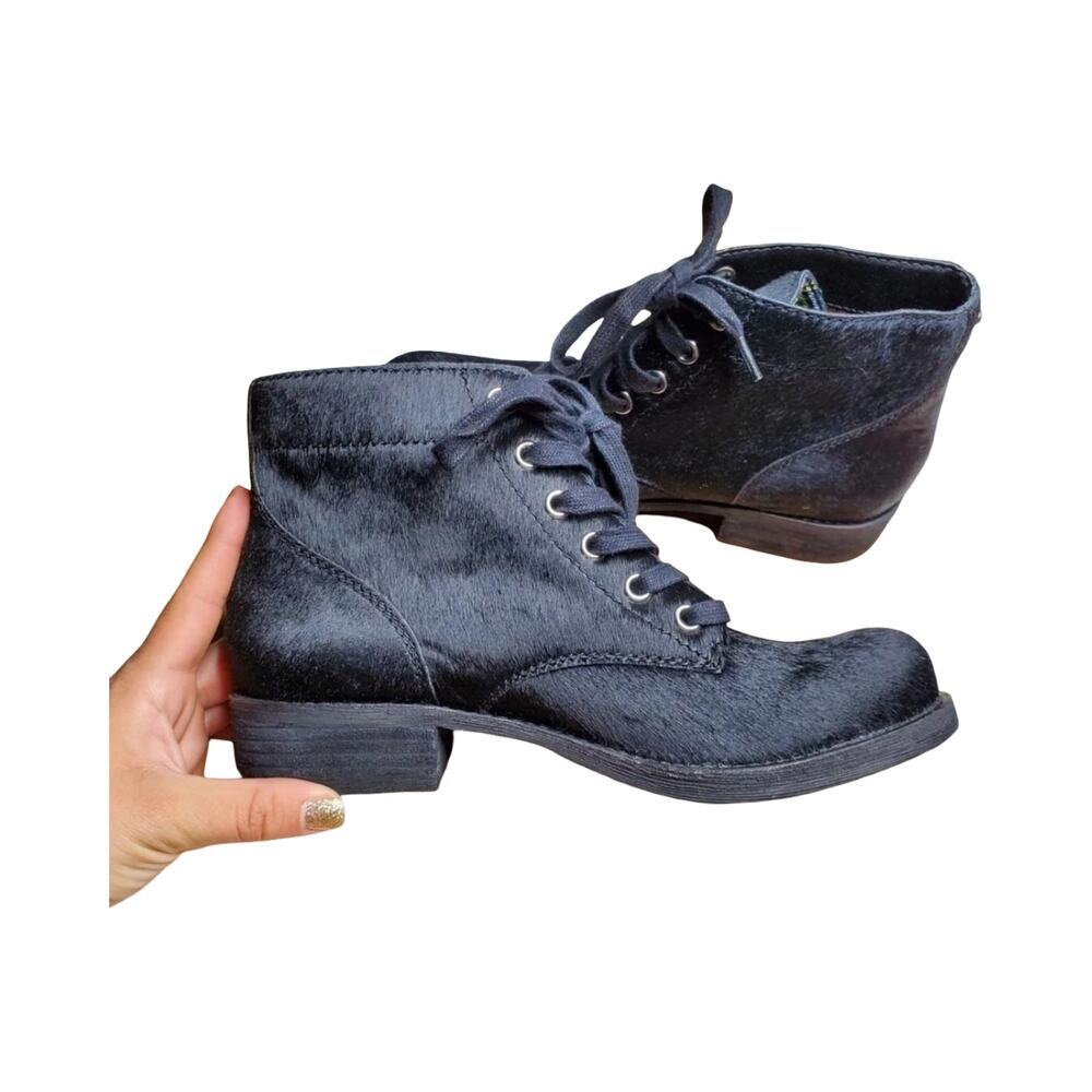 Sam Edelman Black Calf Hair Lace Up Leather Ankle Women's‎ Boot Size: 6.5